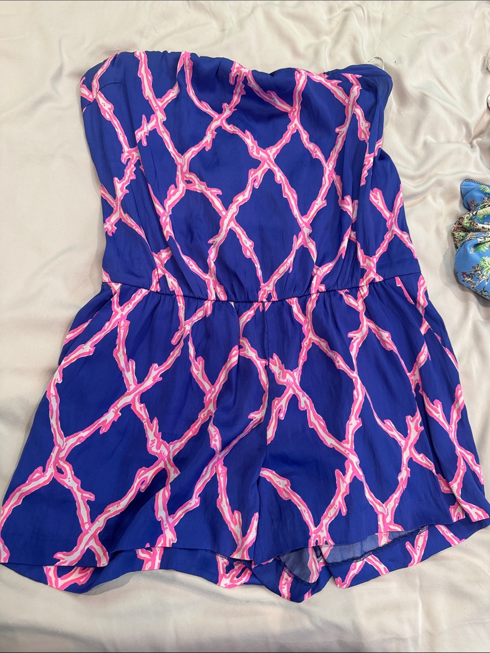 Lilly Pulitzer Blue and Pink Printed Strapless Romper